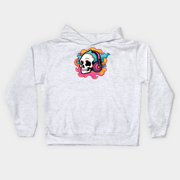 Music in My Bones. Colorful Skull Wearing Headphones. Creepin it real Kids Hoodie by Lunatic Bear